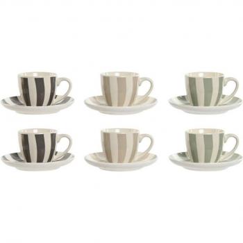 Juego de 6 Tazas con Plato Home ESPRIT Verde Beige Gris