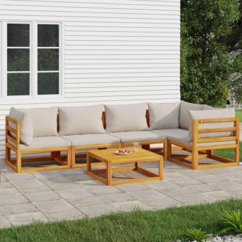 vidaXL 6-Piece Solid Wood Garden Lounge Set with Light Grey Cushions