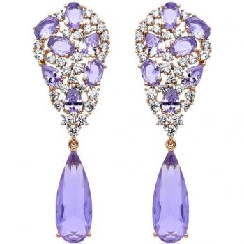 Pendientes Luxenter Dirio con Circonita Amatista acabados en oro amarillo de 18K