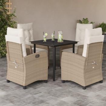 5 Piece Beige Poly Rattan Garden Dining Set with Cushions