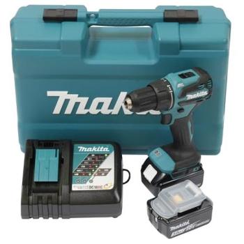 Makita DHP490RFX3 - Taladro Atornillador de Percusión Inalámbrico 18V, 2 Baterías de 3.0 Ah, Cargador y Maletín con 74 Acc