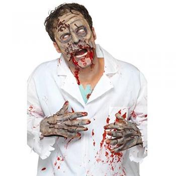Smiffys-45624 Conjunto de Zombi, con máscara de látex y Guantes, Color Verde, Tamaño único
