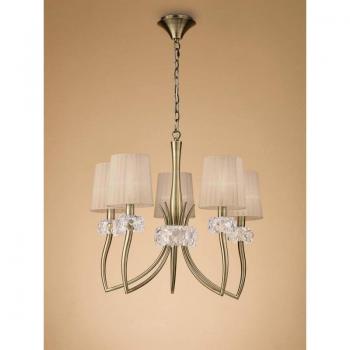 Lámpara Colgante Loewe 5 Bulbs E14, Latón Antiguo con Pantalla de Bronce