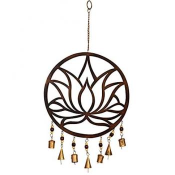 Colgante Decorativo Flor Loto Negro de Metal 46x2x26cm con Campanitas y Movimiento