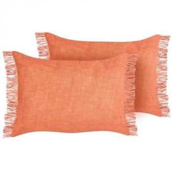 Conjunto de 2 cojines decorativos rectangulares con flecos 35 x 50 cm en color naranja Maba