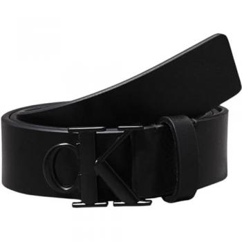 Calvin Klein Jeans Round Mono Plaque Leather Belt 35mm Black with CK Logo Buckle