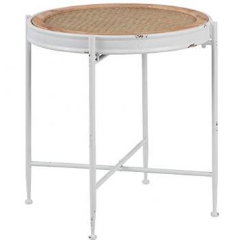 Mesa auxiliar 50 x 50 x 53,5 cm Metal Blanco con bandeja envejecida de hierro blanco y natural de Ø 50x53 cm