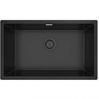 KORVO Fregadero de cocina de 60 cm, color negro mate, de acero inoxidable de calibre 18, cuenco individual bar/lavabo de preparación