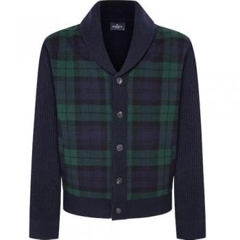 Cárdigan de punto a cuadros para hombre con cuello chal en azul marino - Hackett London