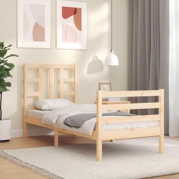 Estructura de cama individual con cabecero de madera maciza en color marrón