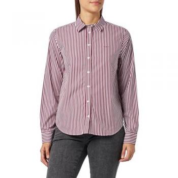 Camisa de mujer Gant de manga larga en popelín a rayas rojas, Regular Fit, tamaño 40