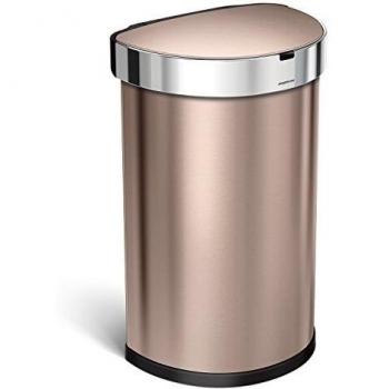 simplehuman, cubo semicircular con sensor, acero inoxidable rosa oro, 45 L