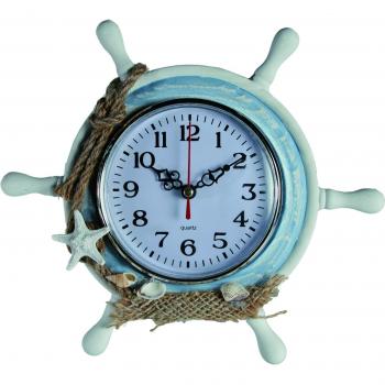 Out of the Blue 830021 - Mesa de madera de redondas reloj, Timón para Mignon batería AA, 23 x 20 cm, color blanco/blaugewischt
