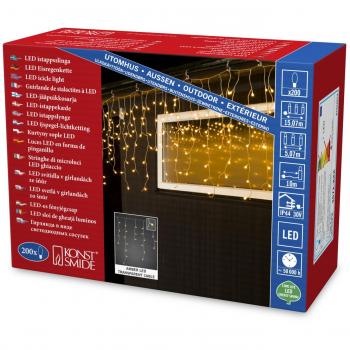 Cortina de luces LED lluvia de hielo ámbar transparente 5m con 200 diodos