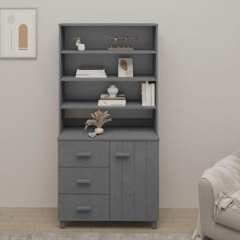 Aparador HAMAR de madera de pino maciza, mueble de almacenaje moderno para salón, buffet, armario auxiliar y armario de almacenamiento en color gris oscuro