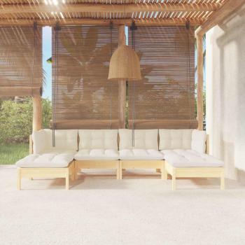 6-Piece Pinewood Garden Lounge Set with Cream Cushions