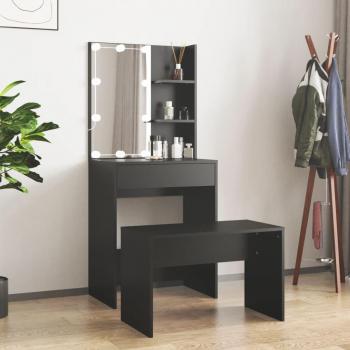 Conjunto de tocador Dia e Noite con LED en madera contrachapada negra