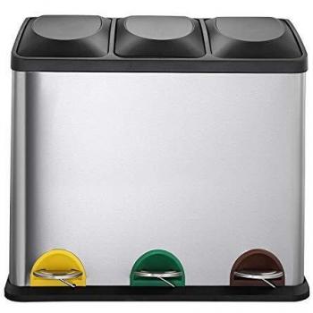 Cubo de Basura para Reciclaje Kitchen Move Zoe, con pedal, acero inoxidable, metal/plástico, 45 L