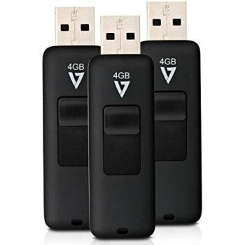 V7 Slider Memoria USB 2.0 Flash Drive de 4GB Negro, Paquete de 3
