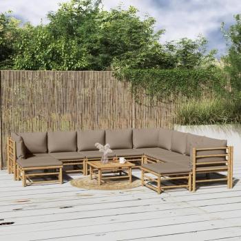 vidaXL 11-Piece Garden Lounge Set with Taupe Cushions and Bamboo Frame