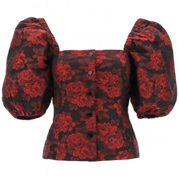 Ganni Floral Jacquard Blouse - 34 Pink