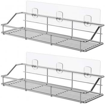Oriware Adhesivo Estante Ducha Cesta Estanteria Organizador Baño Inodoro Cocina Sin Taladro SUS304 Acero Inoxidable - 2 Piezas