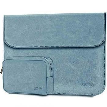 TECOOL 12.3-13 Pulgadas Funda para Ordenador Portátil, Cuero de Gamuza Funda y Bolsa de Accesorios para 2018-2020 MacBook Air 13 A1932/A2179, 2016-2020 MabBook Pro 13, Surface Pro X 7 6 - Azul