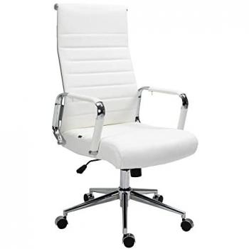 Silla de oficina Kolumbus en cuero genuino, diseño moderno, comodidad inigualable, ajustable, giratorio, color blanco, polipiel y base de metal