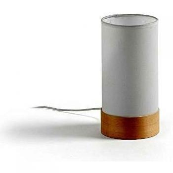 Kave Home - Lámpara de sobremesa Slat blanca de algodón y madera de haya