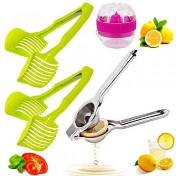 Exprimidor Limón Manual,Exprimidor Manual de Acero Inoxidable Para Frutas Cítricos Naranjas Exprimidor de Limón Portátil Con 2 Rodajas de Limón,Juego de 4 Piezas Exprimidor Limón Manual