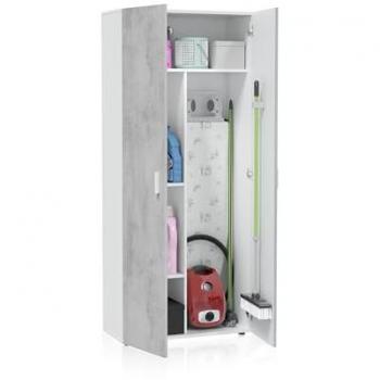 Armario Multiusos Alto 2 Puertas Mueble Auxiliar Color Blanco Artik y Gris Cemento Almacenaje 182x80x37 cm