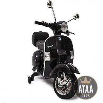 ATAA Vespa clásica Oficial 12v Licencia Piaggio - Negro Moto eléctrica para niños hasta 7 años. Batería 12v Coche electrico niños