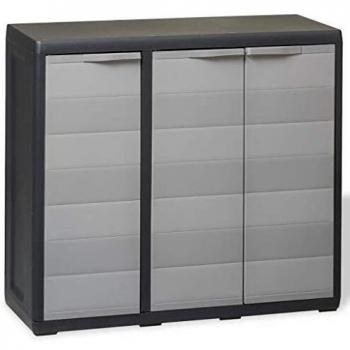 vidaXL Armario Jardín 2 Estantes Negro Gris Estantería Repisa Caja Organizador