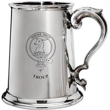 Troup Family Crest Polished Pewter 1 Pint Tankard with Scroll handle