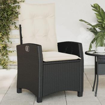 Silla de jardín reclinable con almohadas negras en Polyrattan