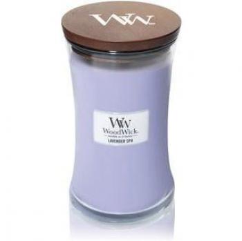 Woodwick Lavender Spa Large Hourglass Scented Candle with Wooden Wick 609.5 g - Burn Time: up to 130 Hours, Crackling Wick