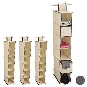 Organizador Colgante Beige de Tela y Cartón con 6 Estantes y 2 Cajones - 82 x 14,5 x 30 cm
