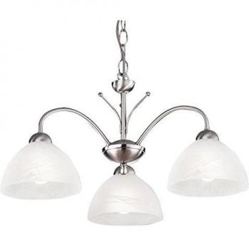 Lámpara colgante Milanese de 3 luces en plata satinada y cristal de alabastro, diseño contemporáneo, acero, funciona con 3 bombillas E14 de hasta 60 W, pantallas cónicas
