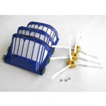 KaiWoo® 3 x Filtro & 3 x 3-Armed lado cepillo & 3 x Tornillos Kit Recambios completo para Roomba Irobot serie 500 600