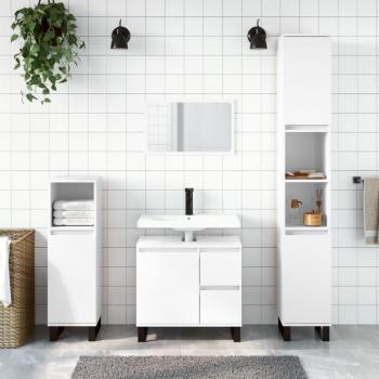 Set de Muebles de Baño 3 Piezas Blanco Brillo Madera Contrachapada