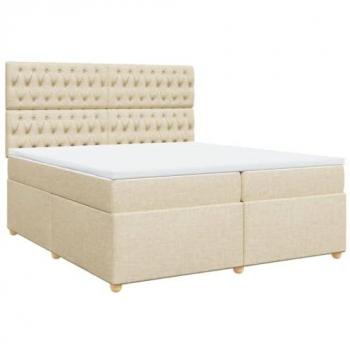 Cama box spring con colchón tela color crema 200x200 cm