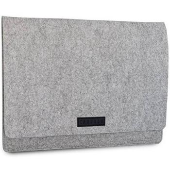 KANVASA Funda Ordenador 15 - 15.6 Pulgadas Fieltro Gris - Bolso Notebook Portatil Premium Logo Marca en Piel Negro - Estuche para Samsung ASUS Acer DELL y más - Protección Suave para su Dispositivo