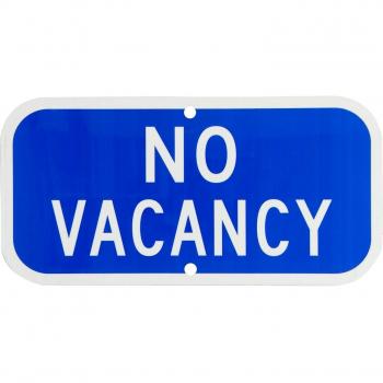Aluminio Sign, Legend no Vacancy 12 X 8, blanco sobre azul