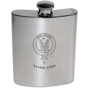 Sandilands Family Crest 6oz Polished Pewter Kidney Flask