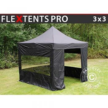 Carpa Plegable Rápida FleXtents Pro 3x3m Negra con 4 Laterales Impermeables