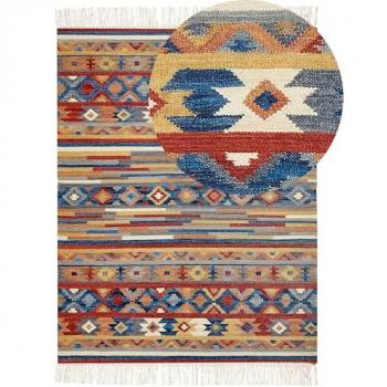 Alfombra de Lana Multicolor 160 x 230 cm Tejida a Mano Motivo Étnico Kilim