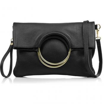Firenze Artegiani Corinna Bolso bandolera de piel negra con diseño italiano auténtico