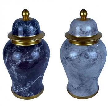 Tibor DKD Home Decor 22 x 22 x 42 cm y 22 x 22 x 44 cm Porcelana Azul Dorado Mármol Moderno (2 Unidades)