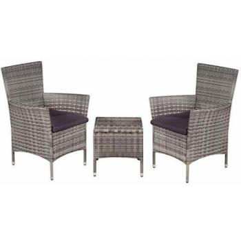 3-Piece Grey Poly Rattan Bistro Set