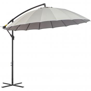 Sombrilla Outsunny Ø300 cm con Manivela Manual, 18 Costillas y Base Cruzada Gris